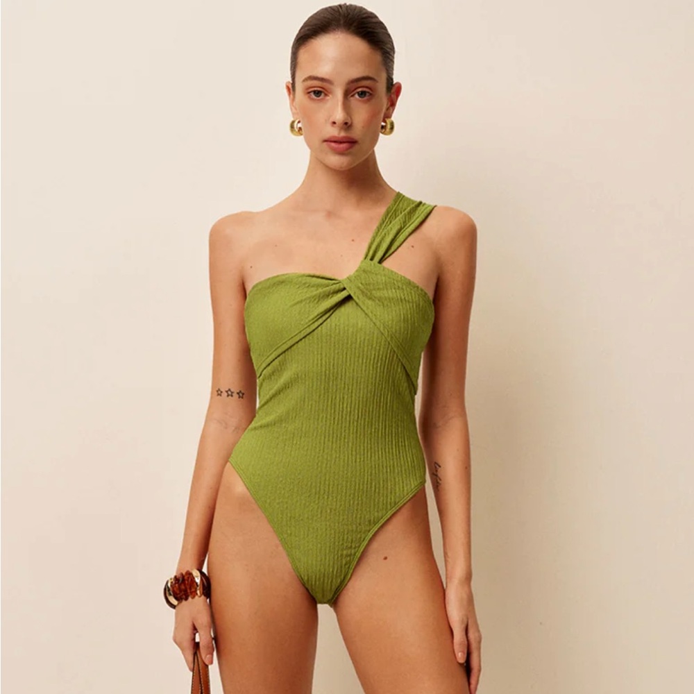 Green Ribbed One Piece Swimsuit